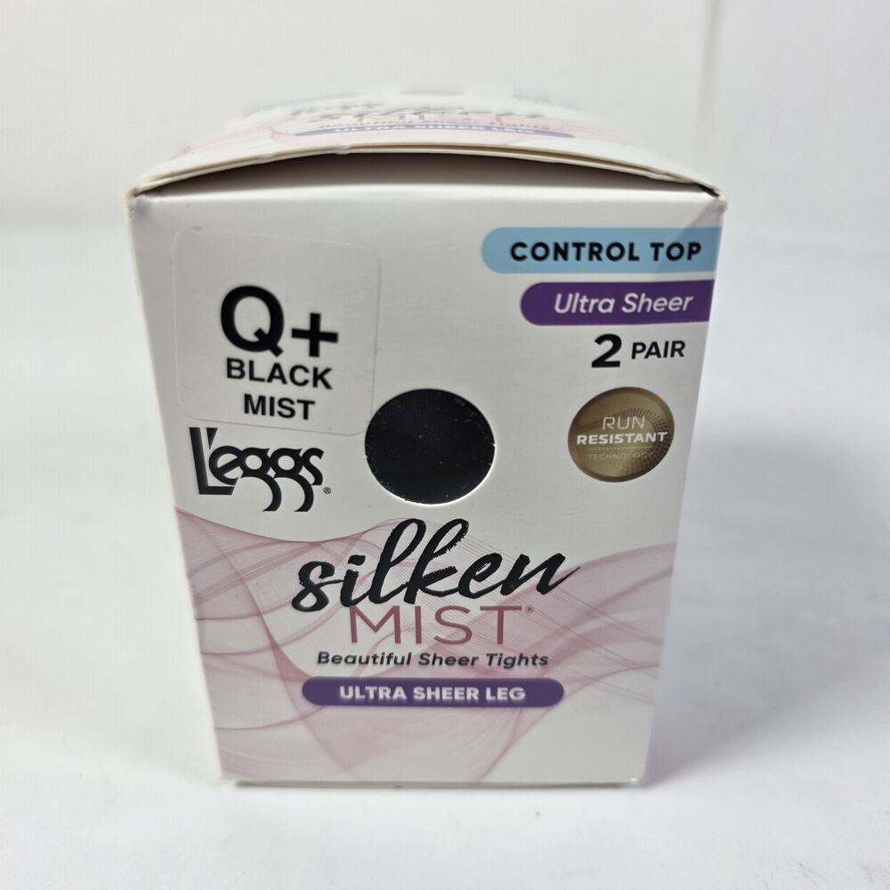 L'eggs Silken Mist Control Top Ultra Sheer Tights Black Q+ Mist 2 Pack New